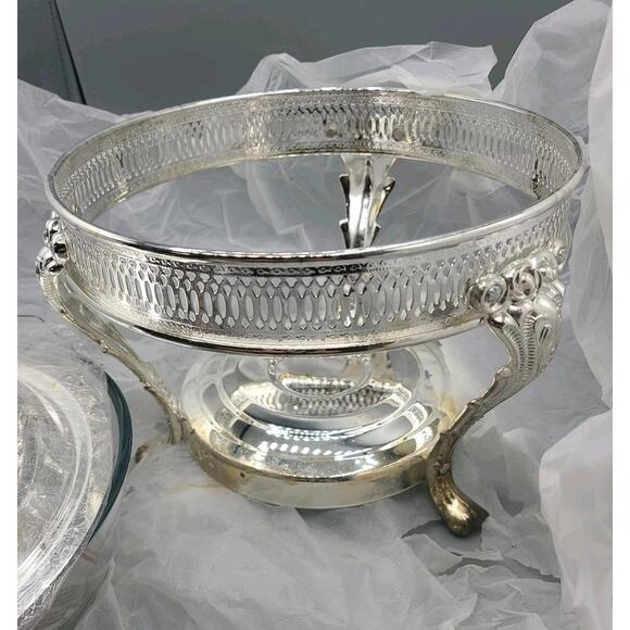 NEW Marinex Vintage Silverplated Chafing Dish w/9" Glass 2qt Casserole Pan - Picture 5 of 6